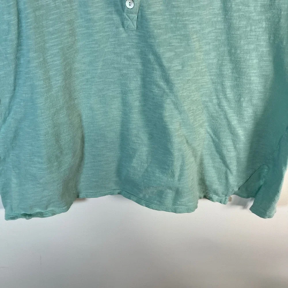 Free People Seafoam Green Mint Embroidered Henley Short Sleeve Top Medium Boho - Picture 3 of 7